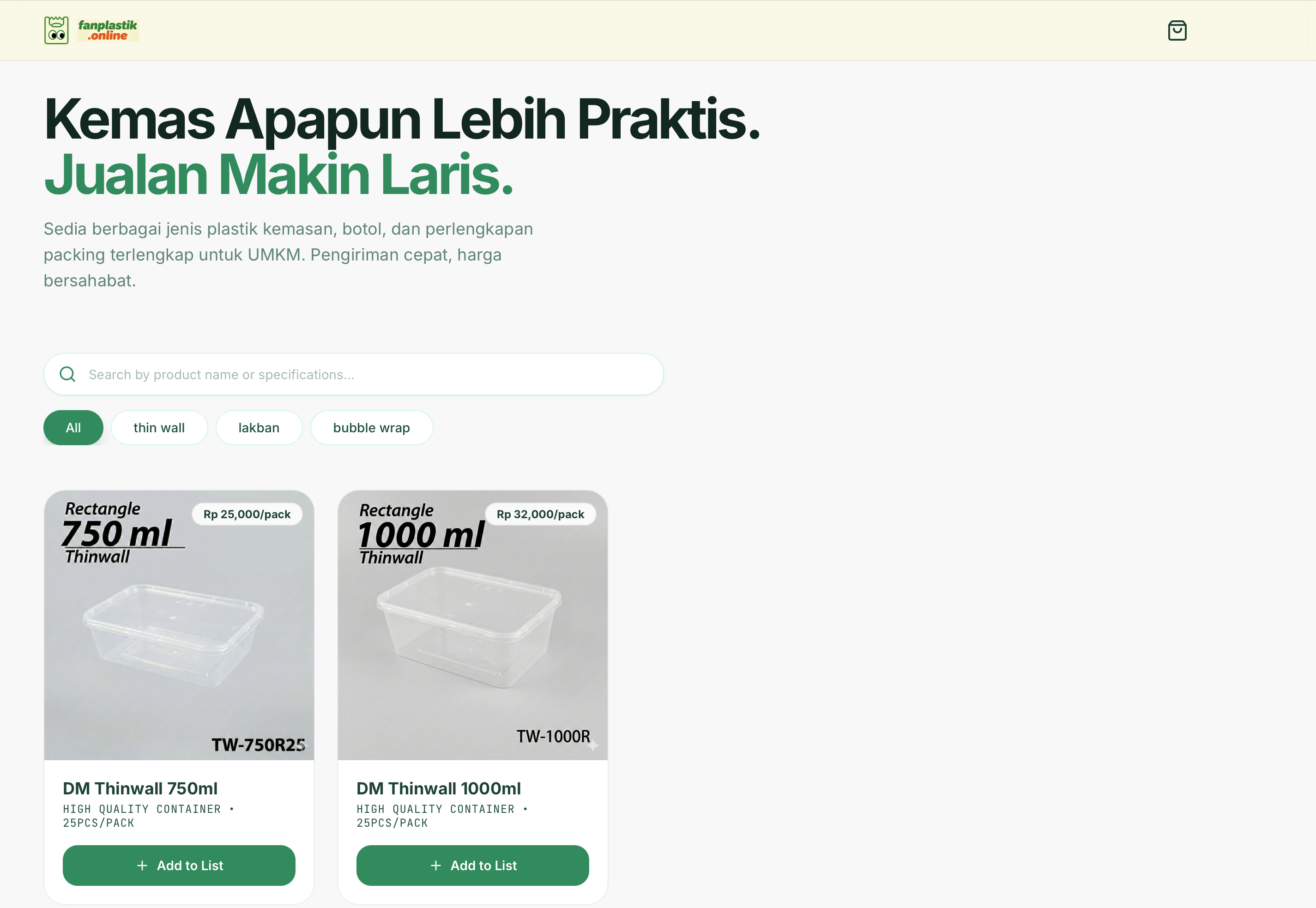 Landingpage for Plastic Store screenshot